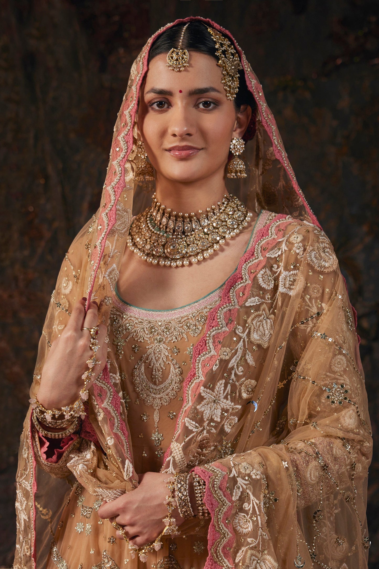 Earthy Beige Embroidered Kalidar Set