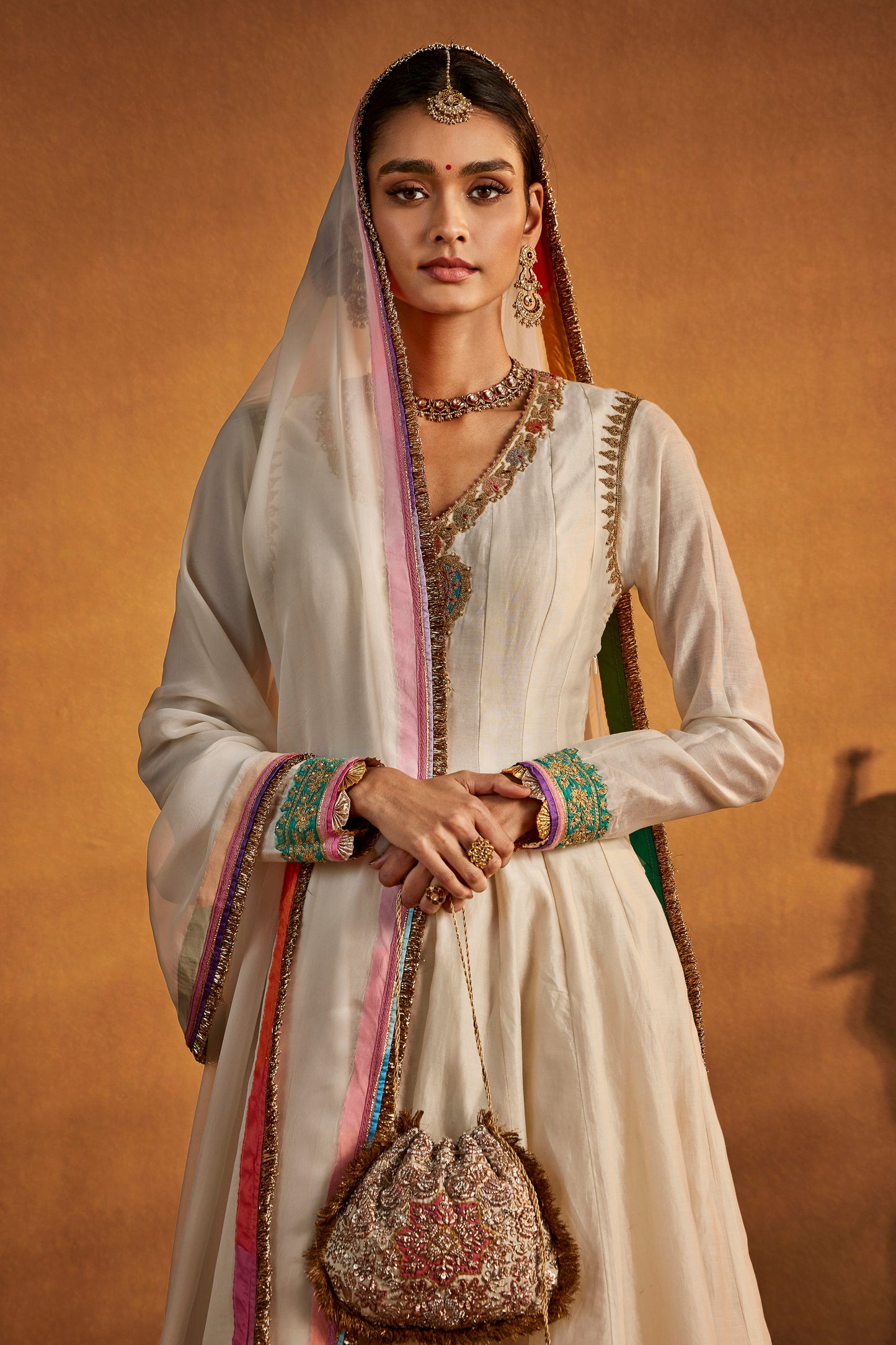 Ivory Mughal Peacock Kalidar Set