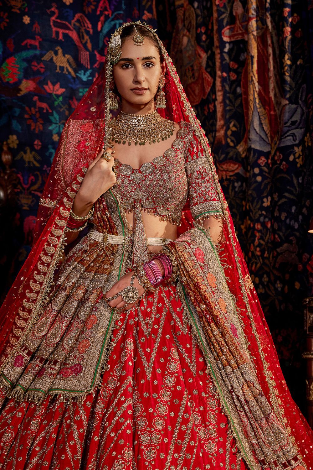 Scarlet Red Chevron  Lehenga Set