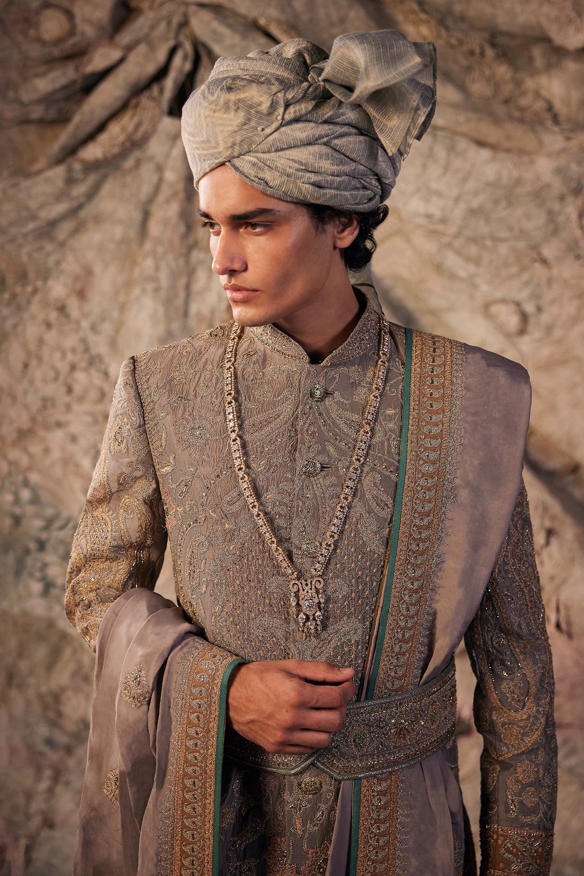 Grey Embroidered Sherwani
