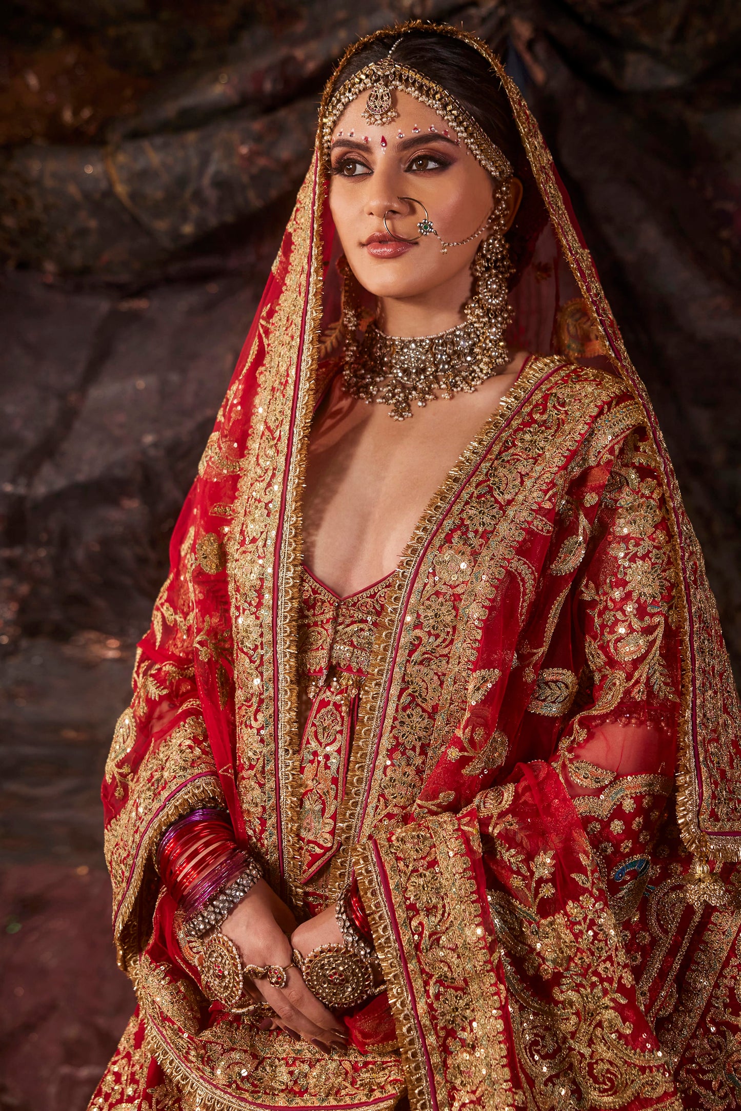 Deep Crimson Embroidered Georgette Lehenga
