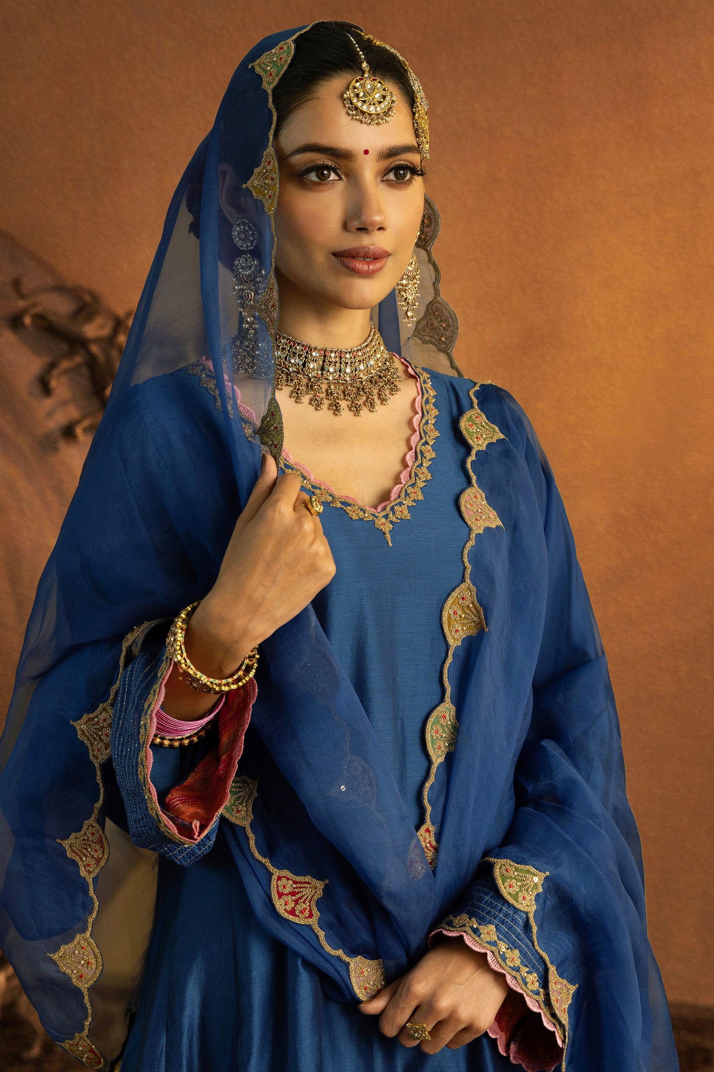 Dark Blue Mughal Jaali Kurta Set