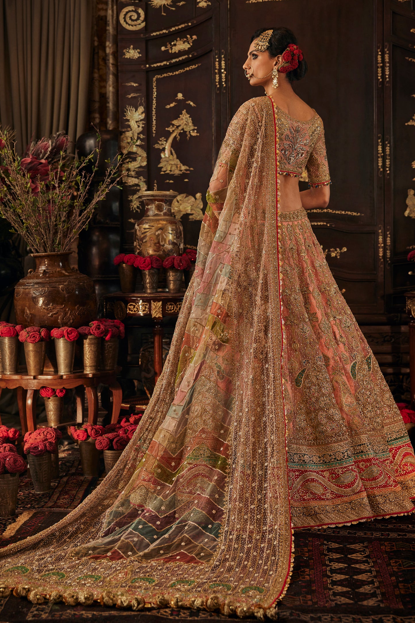 Peach Pink Peacock Lehenga