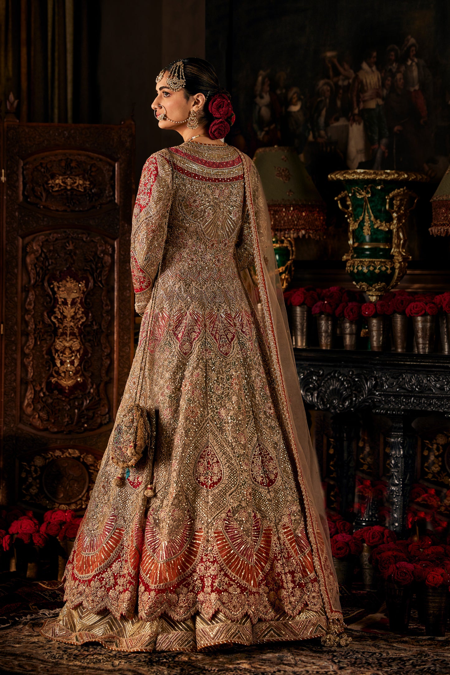 Red Kalidar Jacket With Skirt