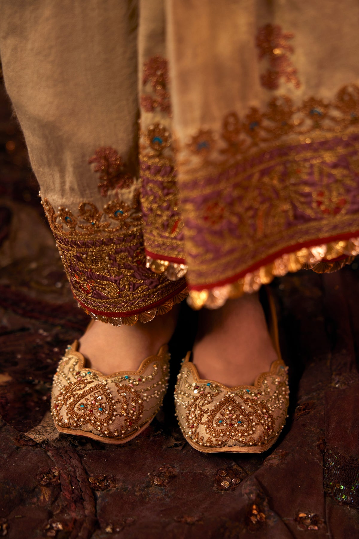 Pale Gold Embroidered Lungi Set