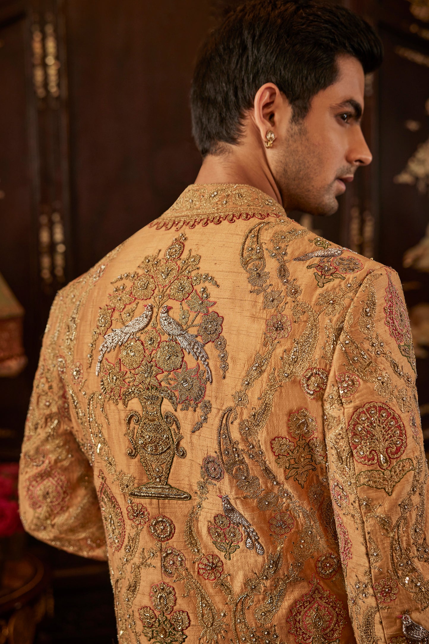 Mustard Hued Silk Sherwani