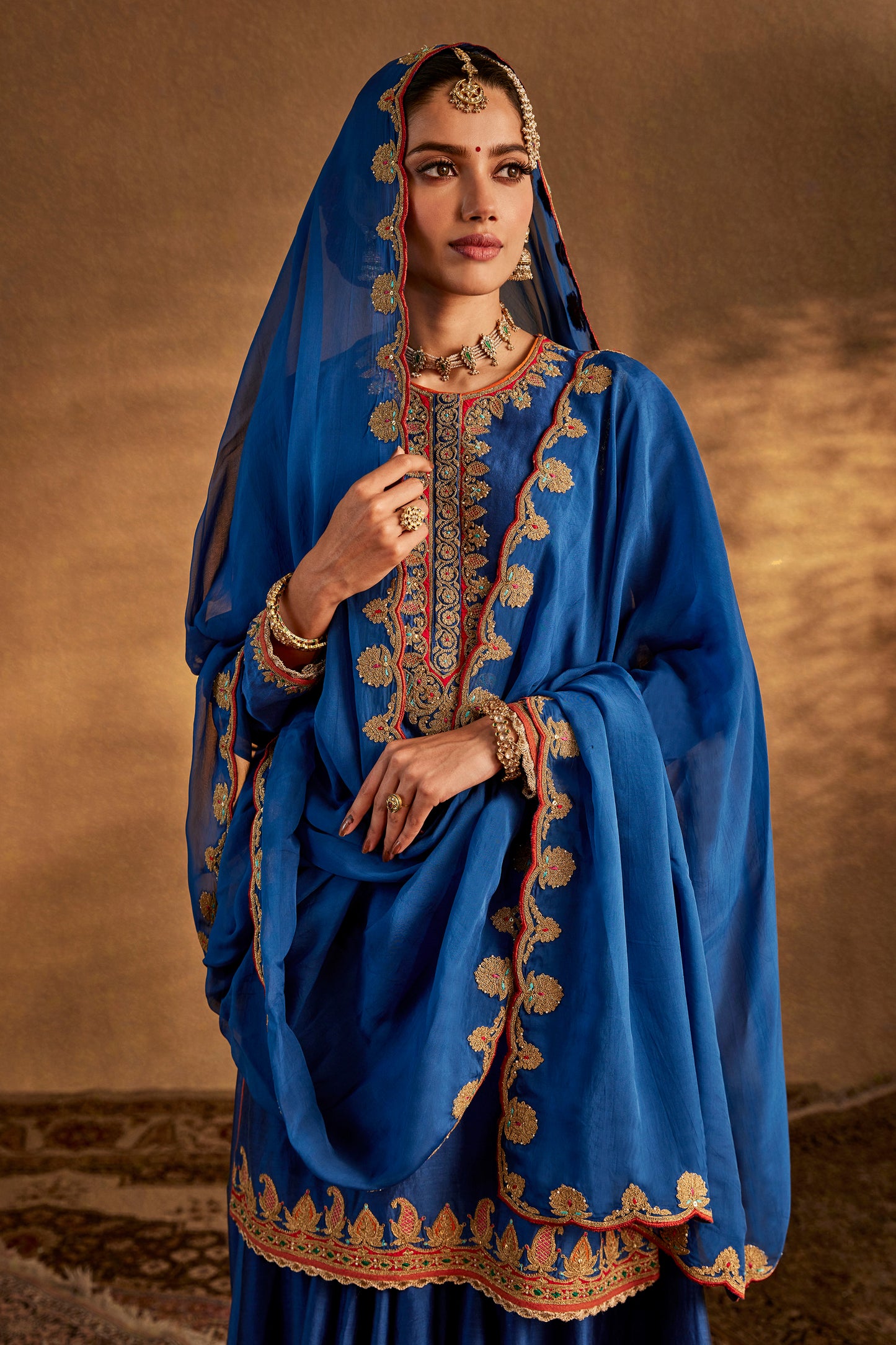 Lapis Blue Silk Sharara Set