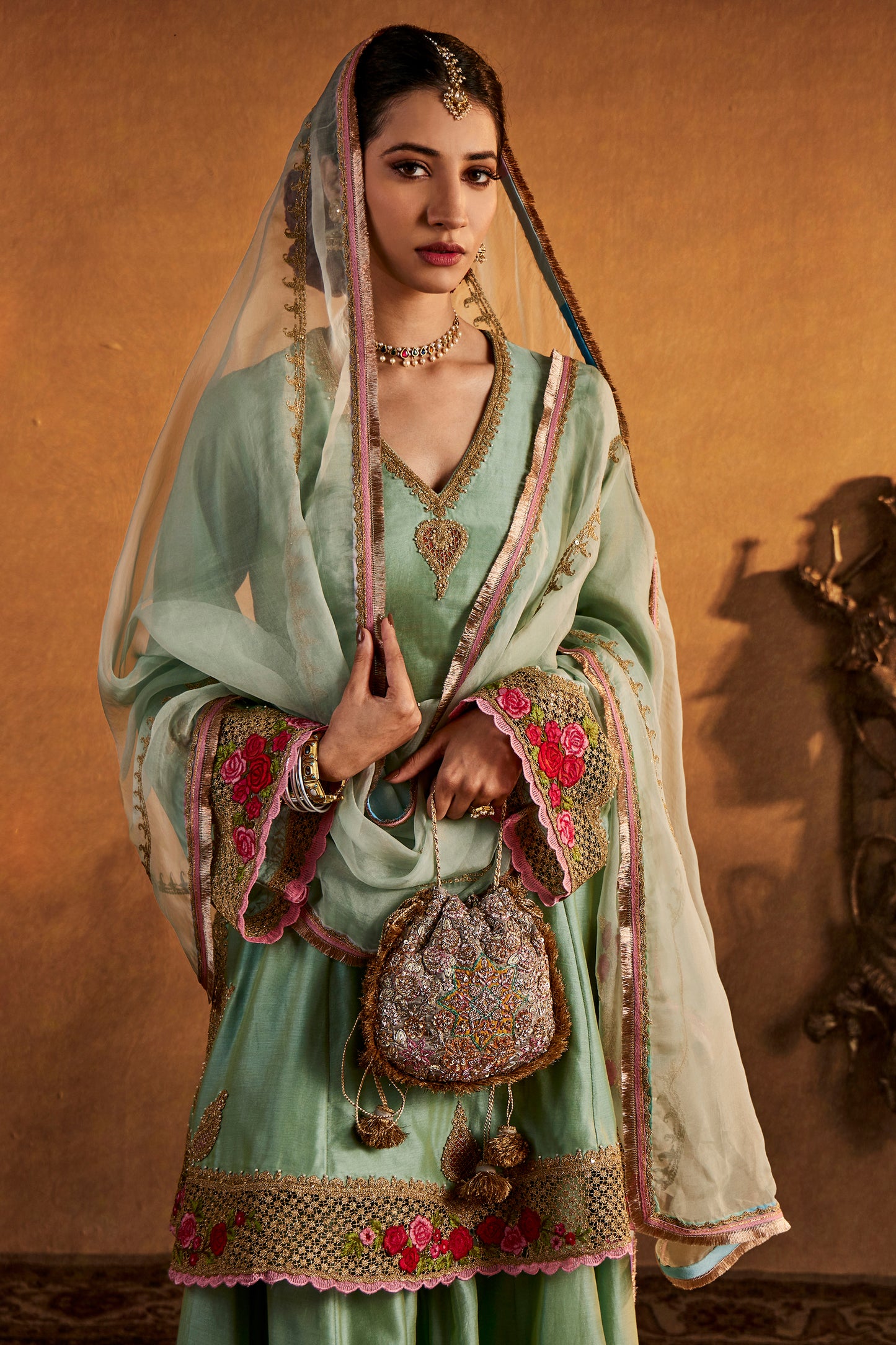 Aqua Blue Mughal Jaali Sharara Set