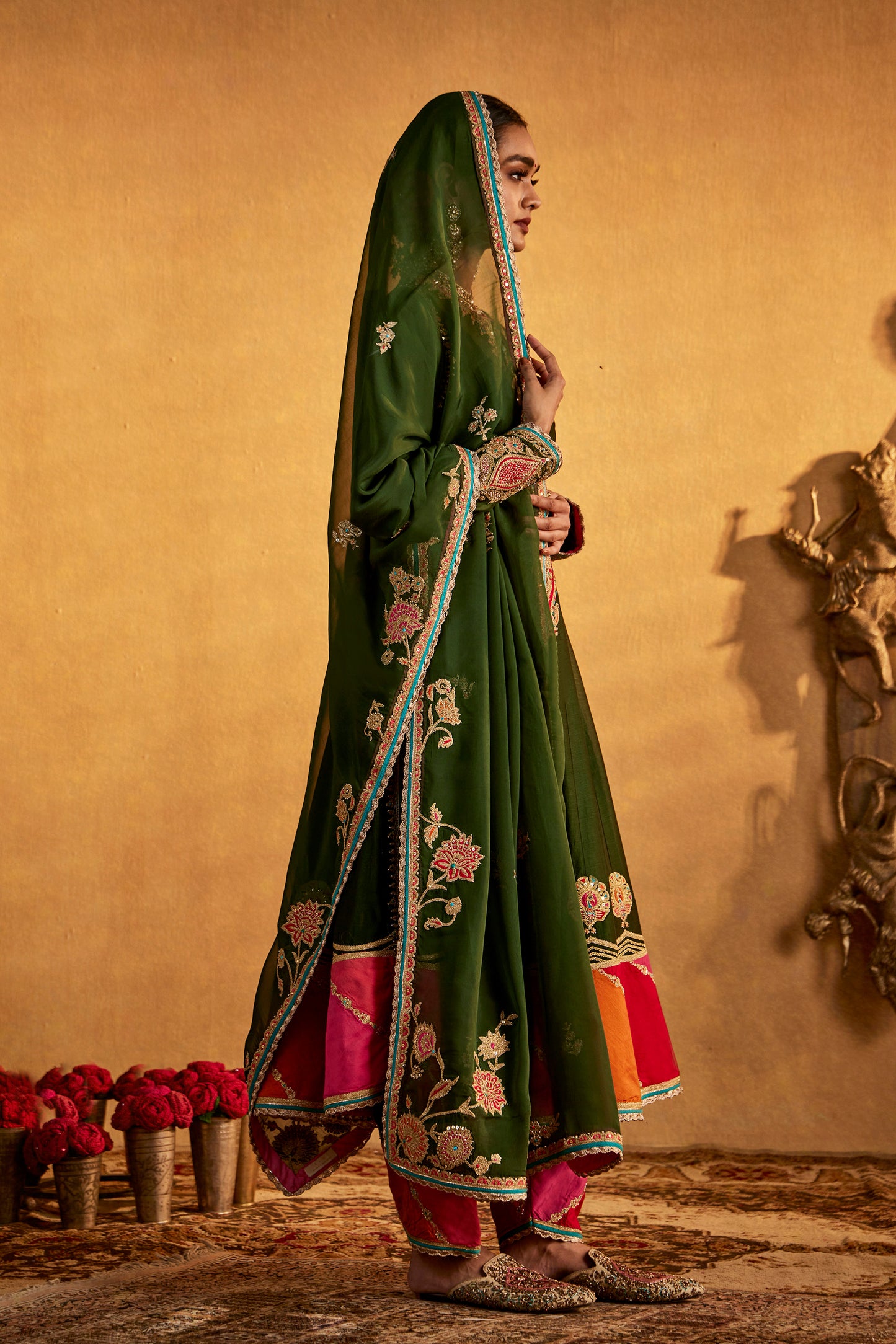 Deep Green Mughal Peacock Kurta Set