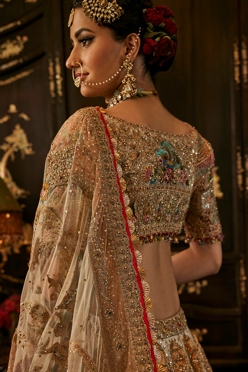 Ivory Mughal Minitature Lehenga