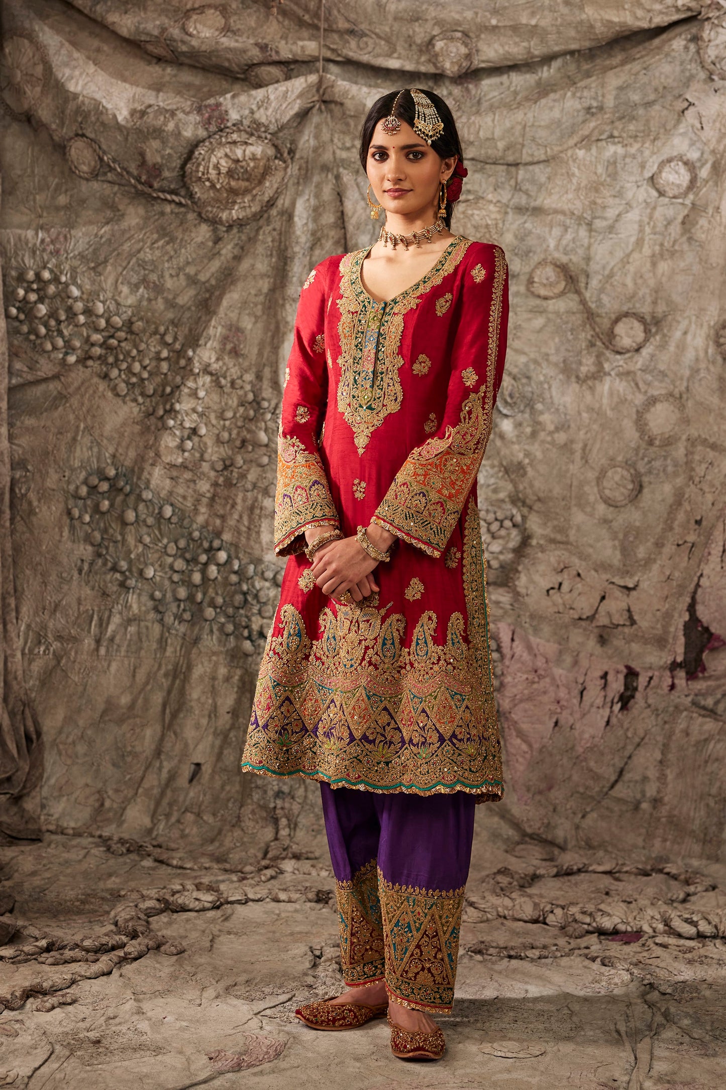 Earthy Red Embroidered Kurta Set