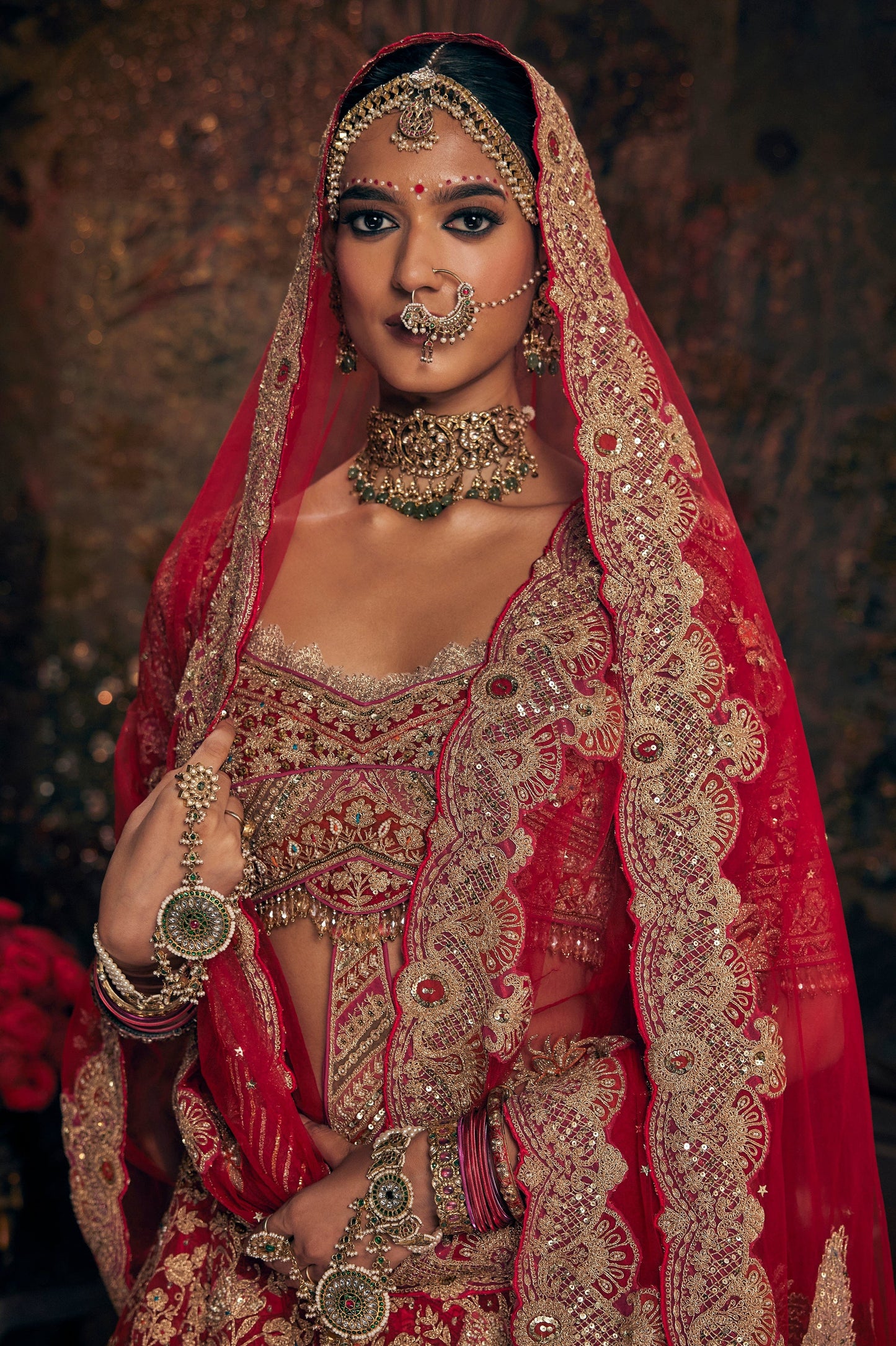 Deep Red Embroidered Lehenga