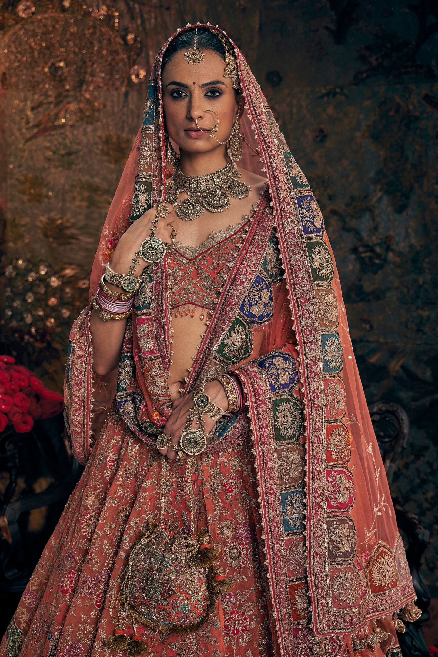 Burnt Orange Tulle Lehenga