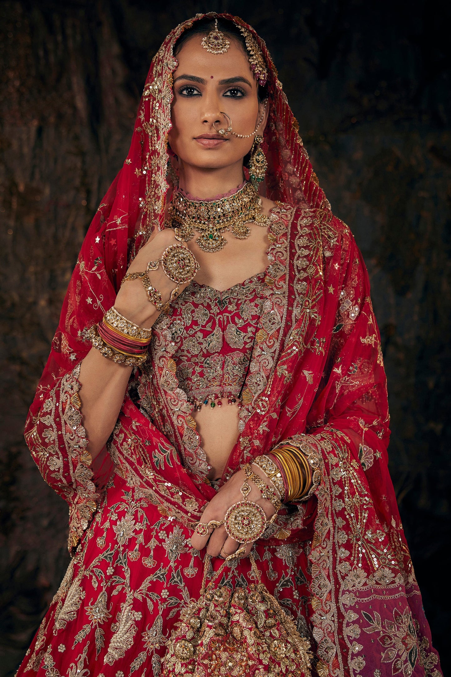 Scarlet Red Floral Lehenga