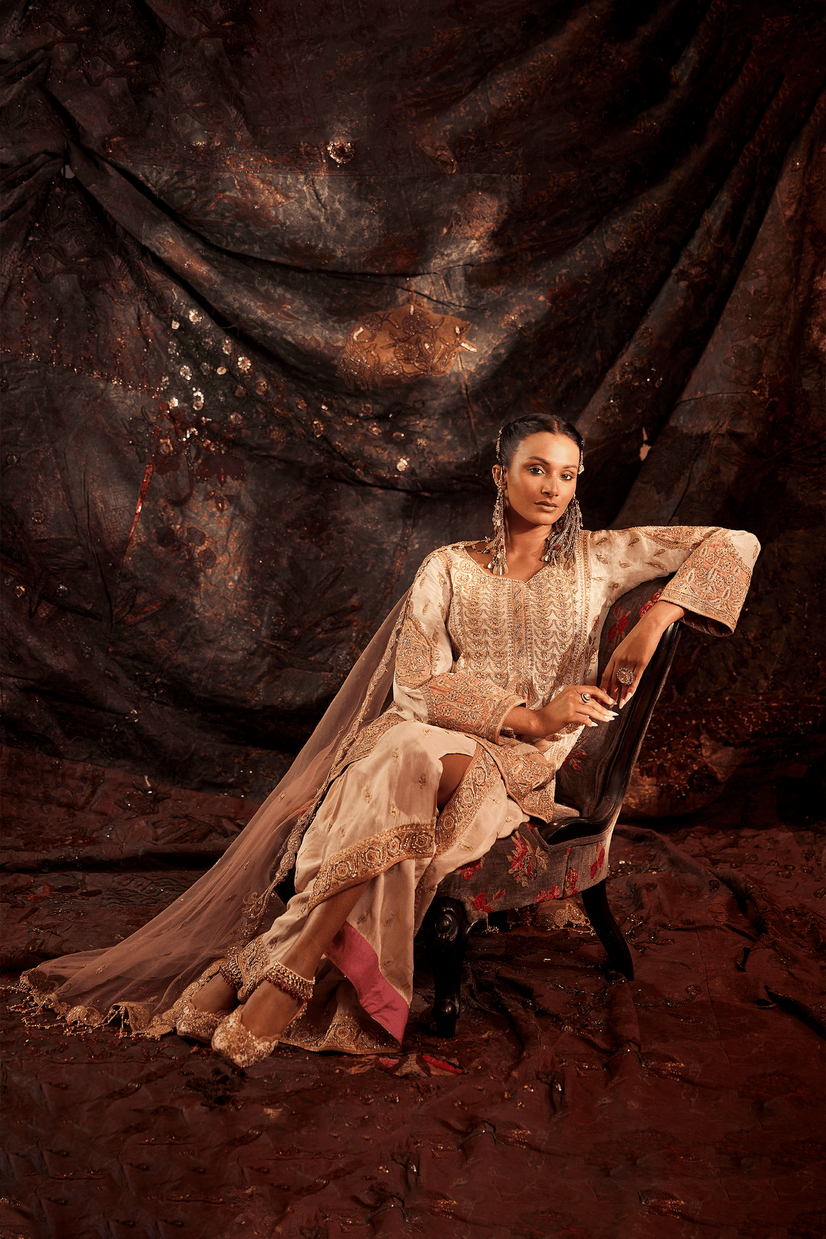 Ivory Lilac & Dewy Pink Floral Lungi Set