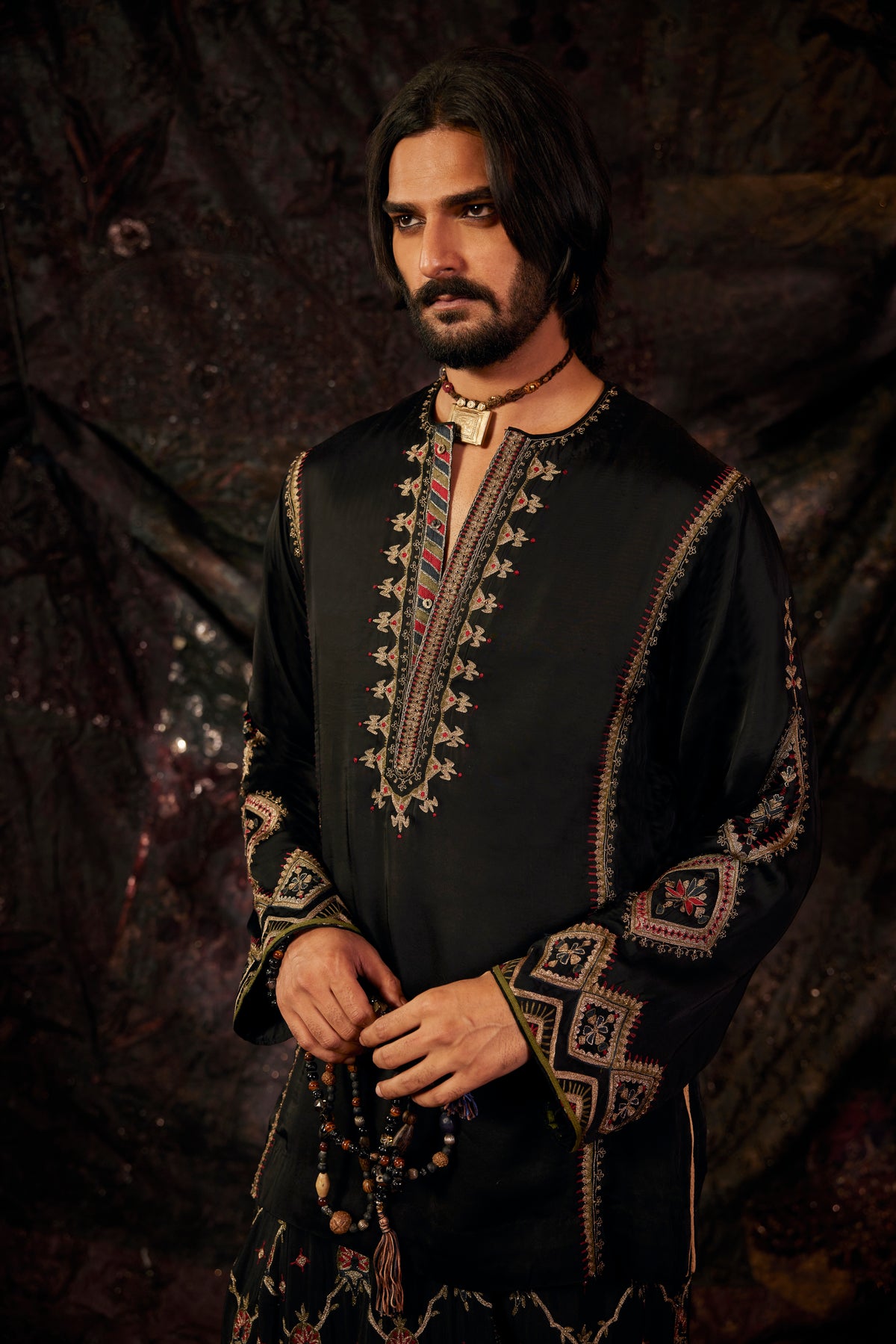 Black Silk Lungi Set