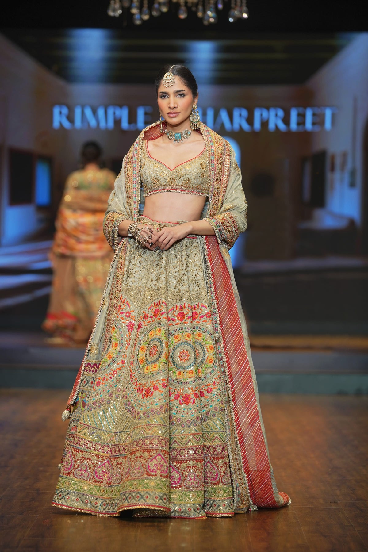 Muted Gold & Sage Embroidered Lehenga