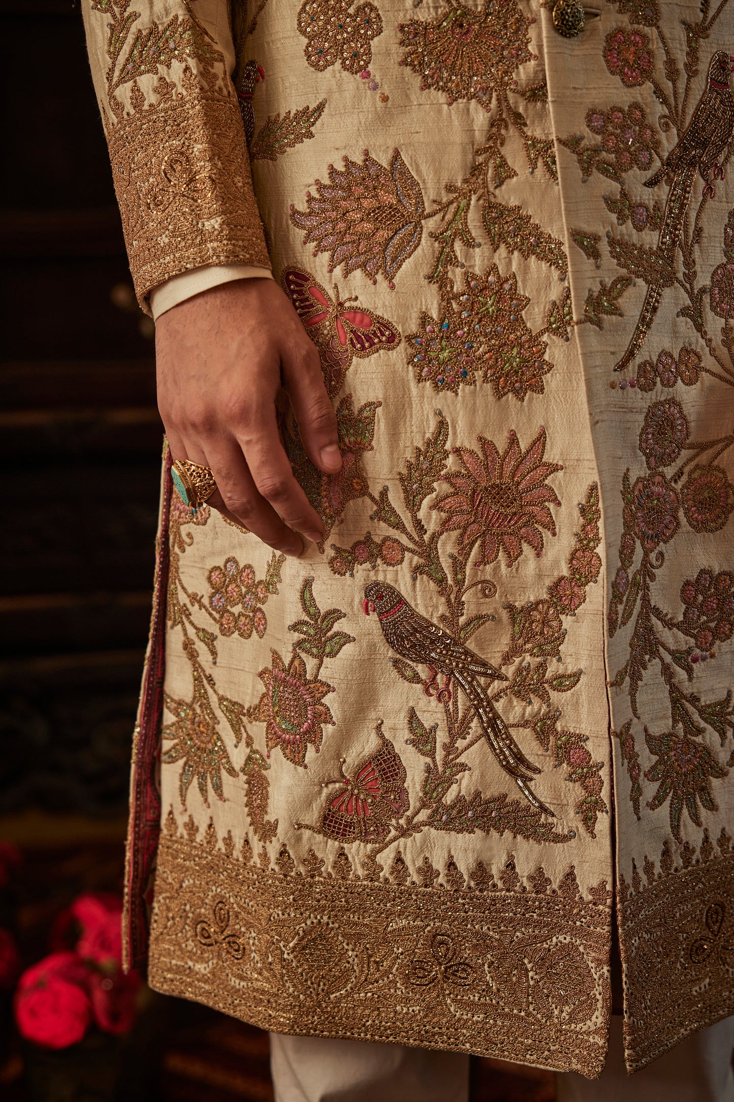 Pale Ivory Silk Sherwani