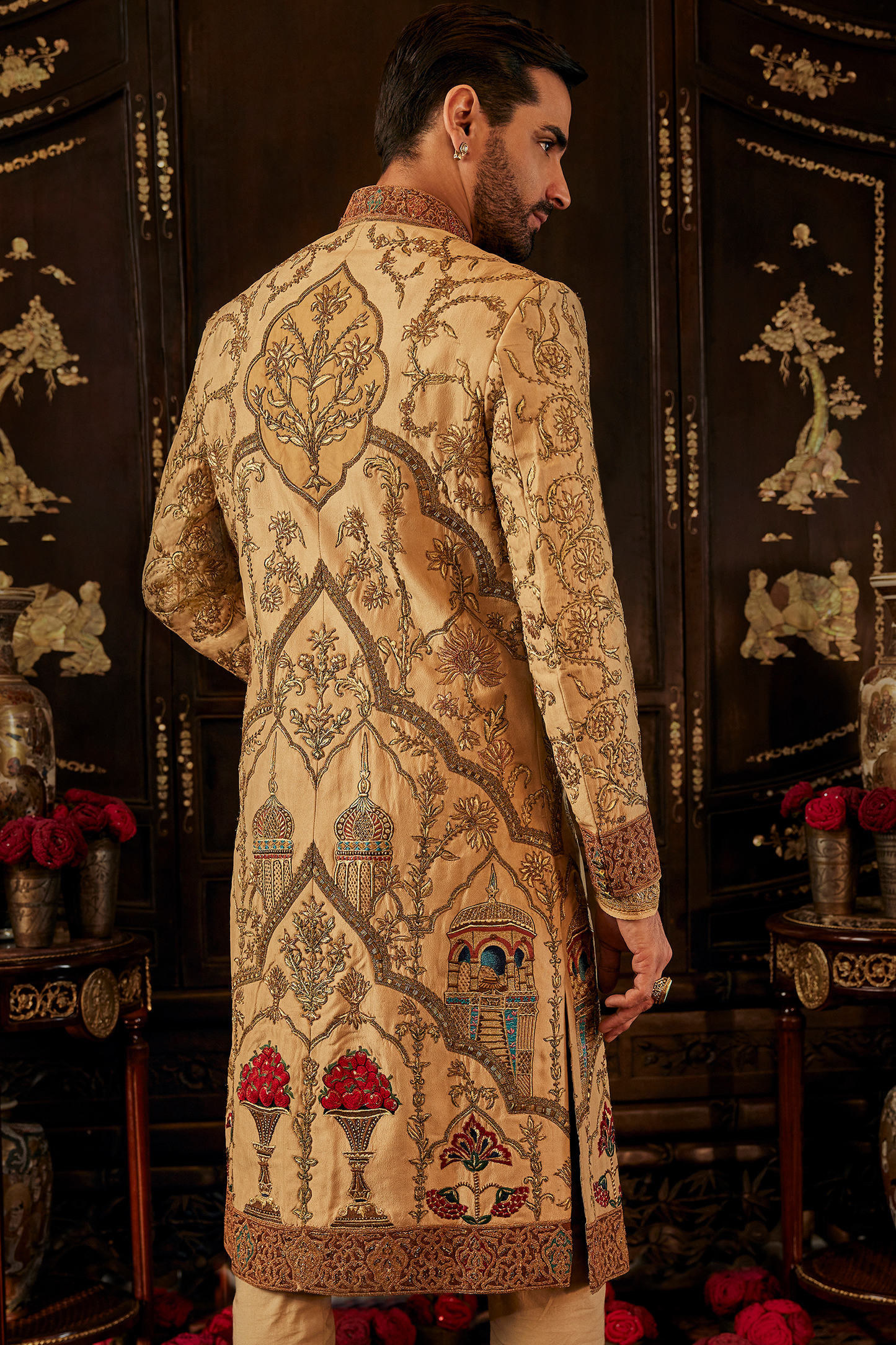 Floral Mughalesque Gold Sherwani