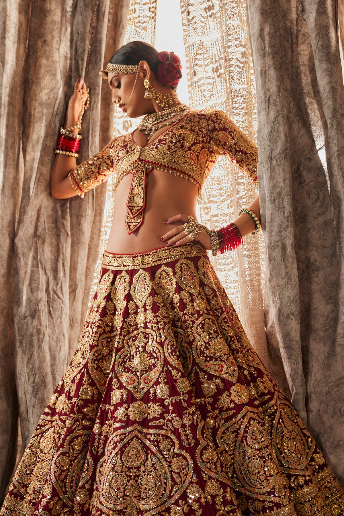 Maroon Embroidered Georgette Lehenga