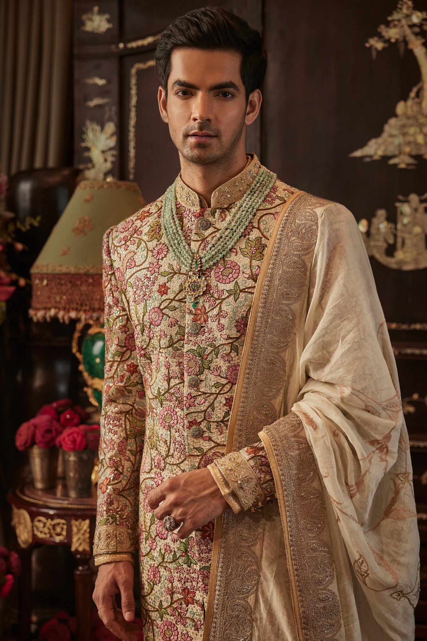 Ivory Sequin Encrusted Sherwani