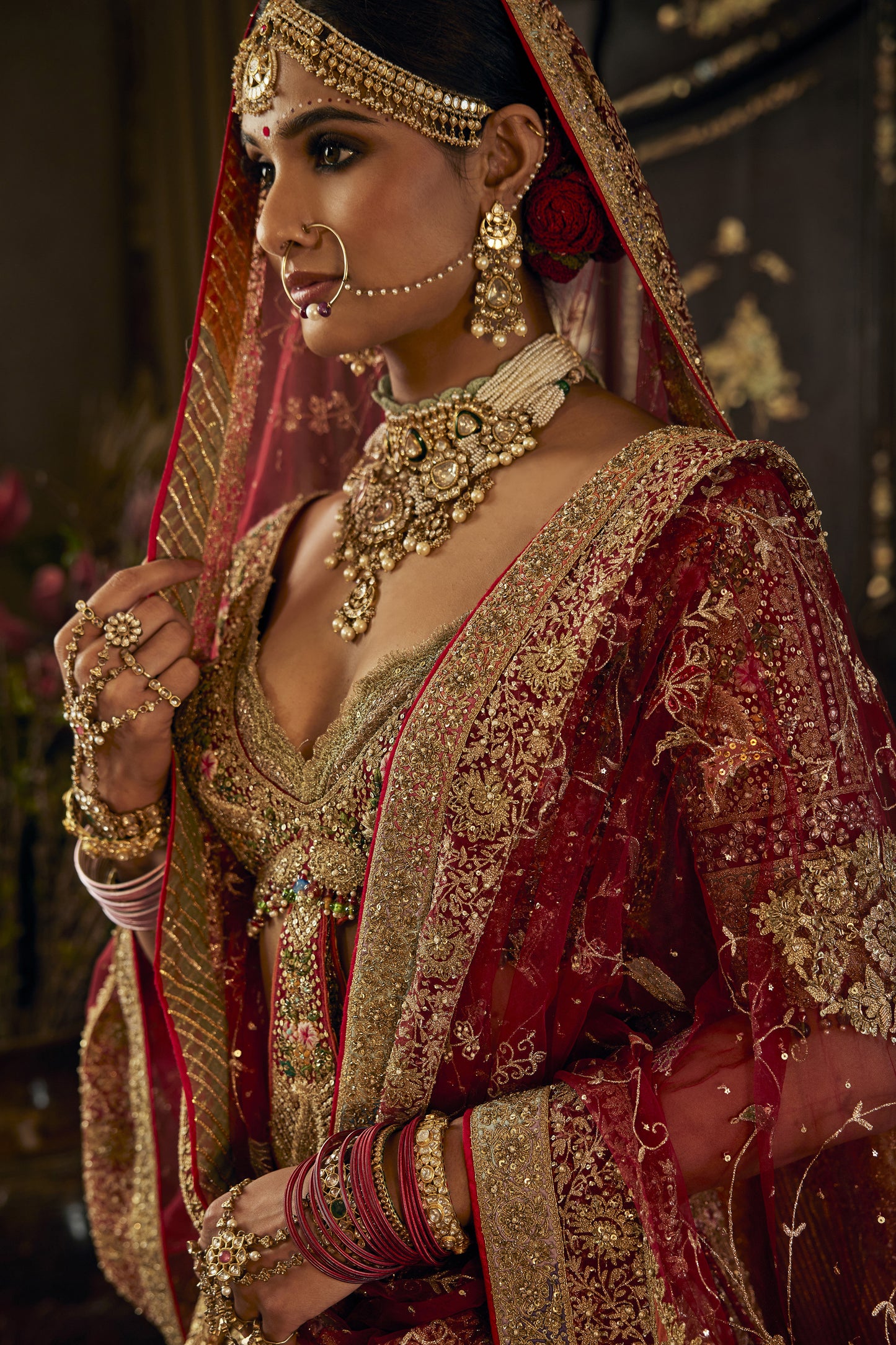 Deep Ruby Posy Lehenga