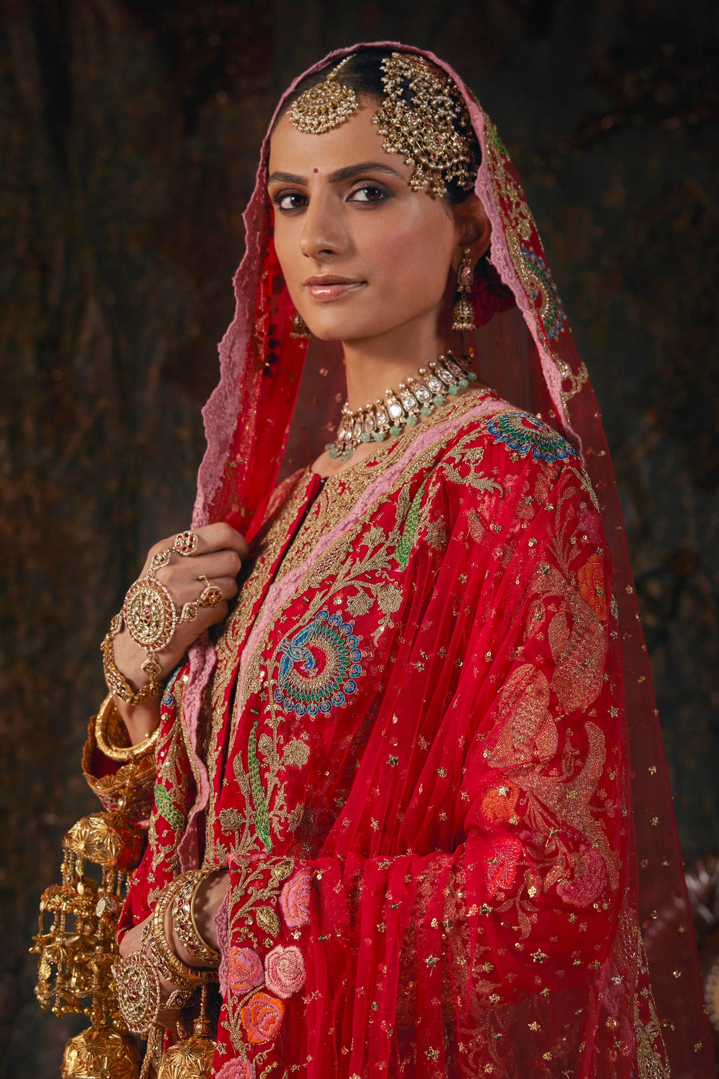 Deep Red Floral Kalidar Set