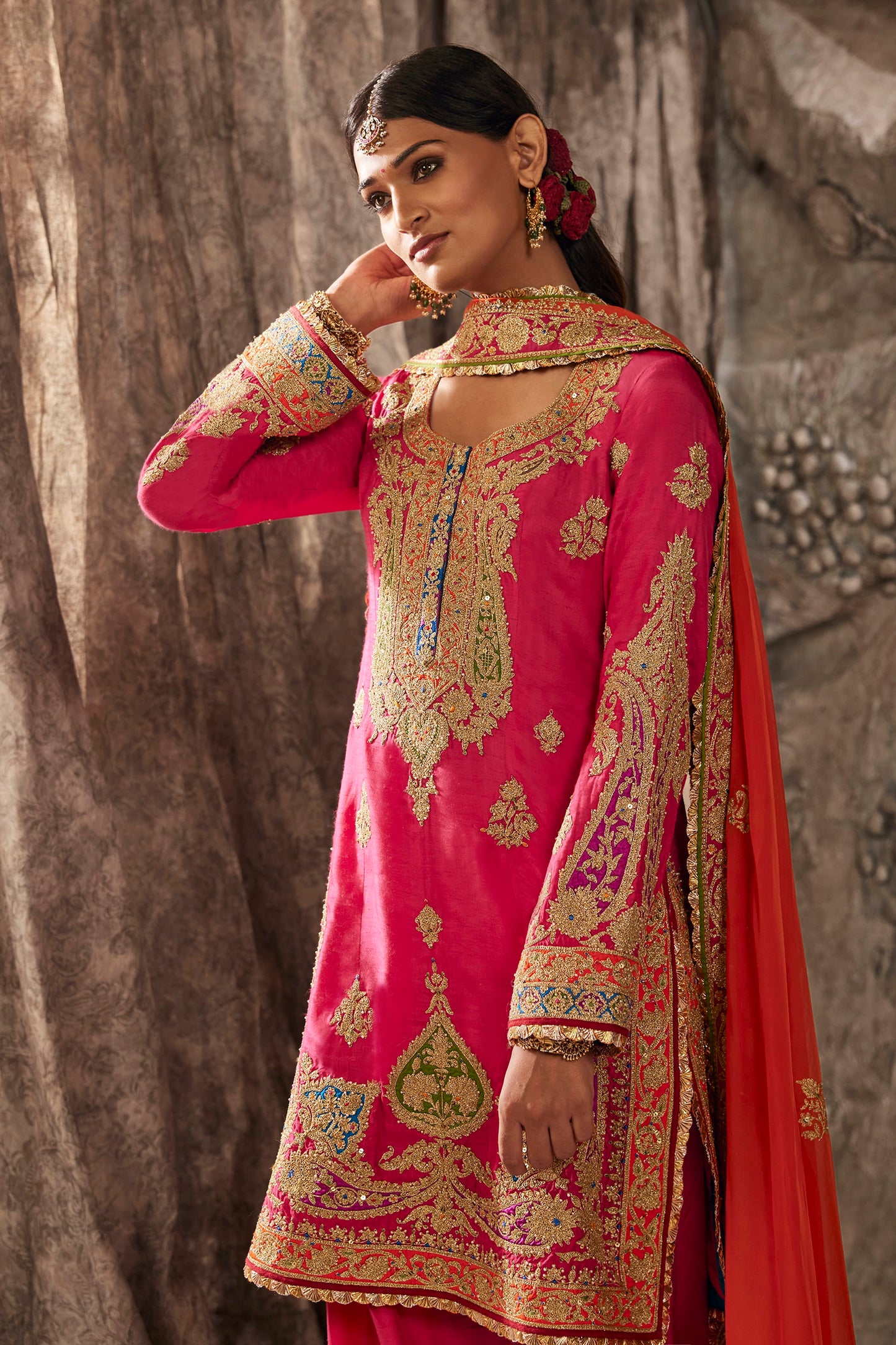 Fuchsia Pink Embroidered Kurta Set