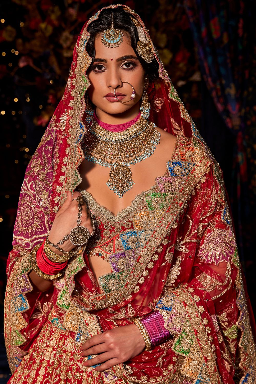 Deep Red  Seed Pearl Peacock Lehenga Set