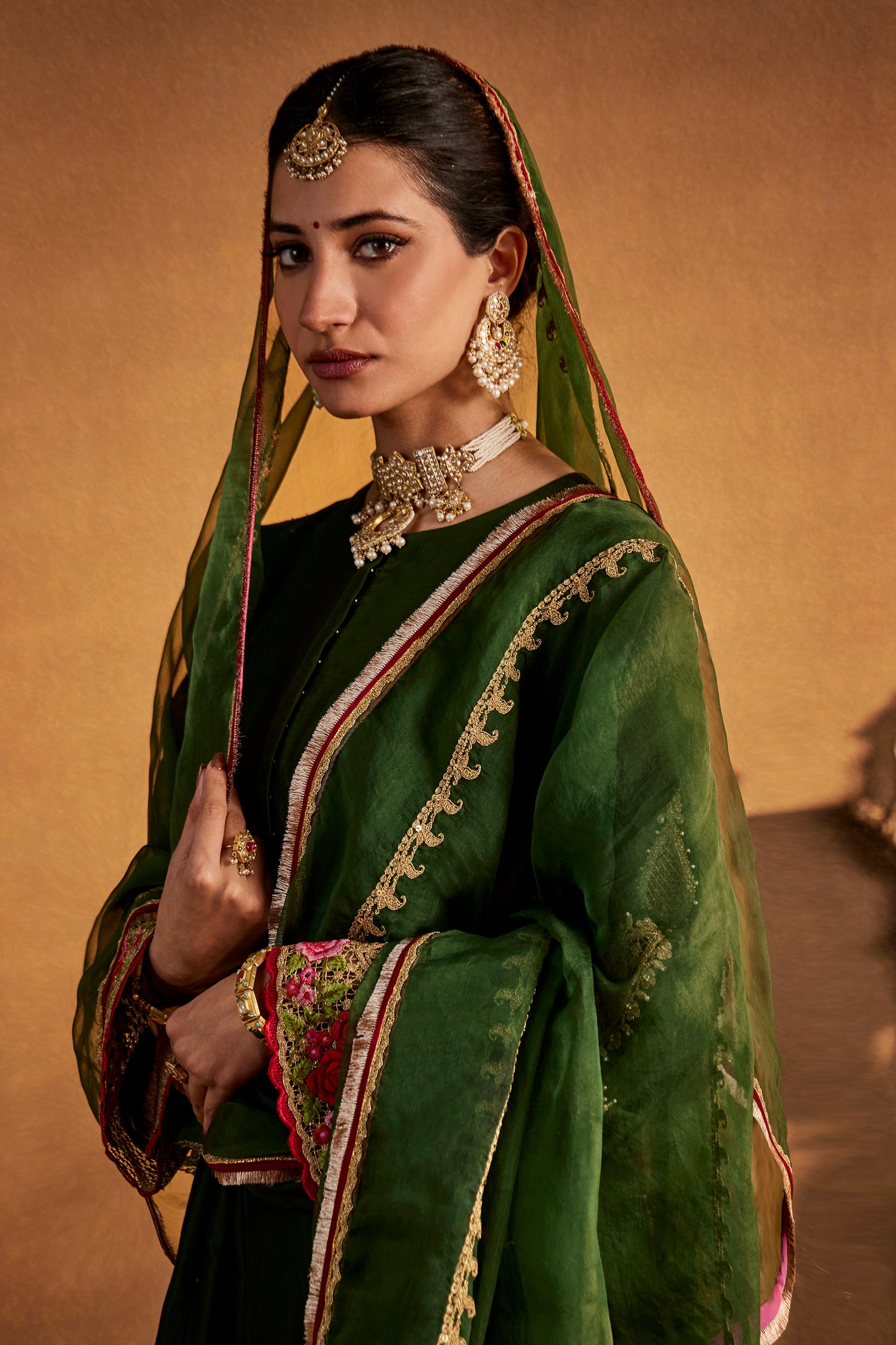 Green Mughal Jaali Kalidar Set