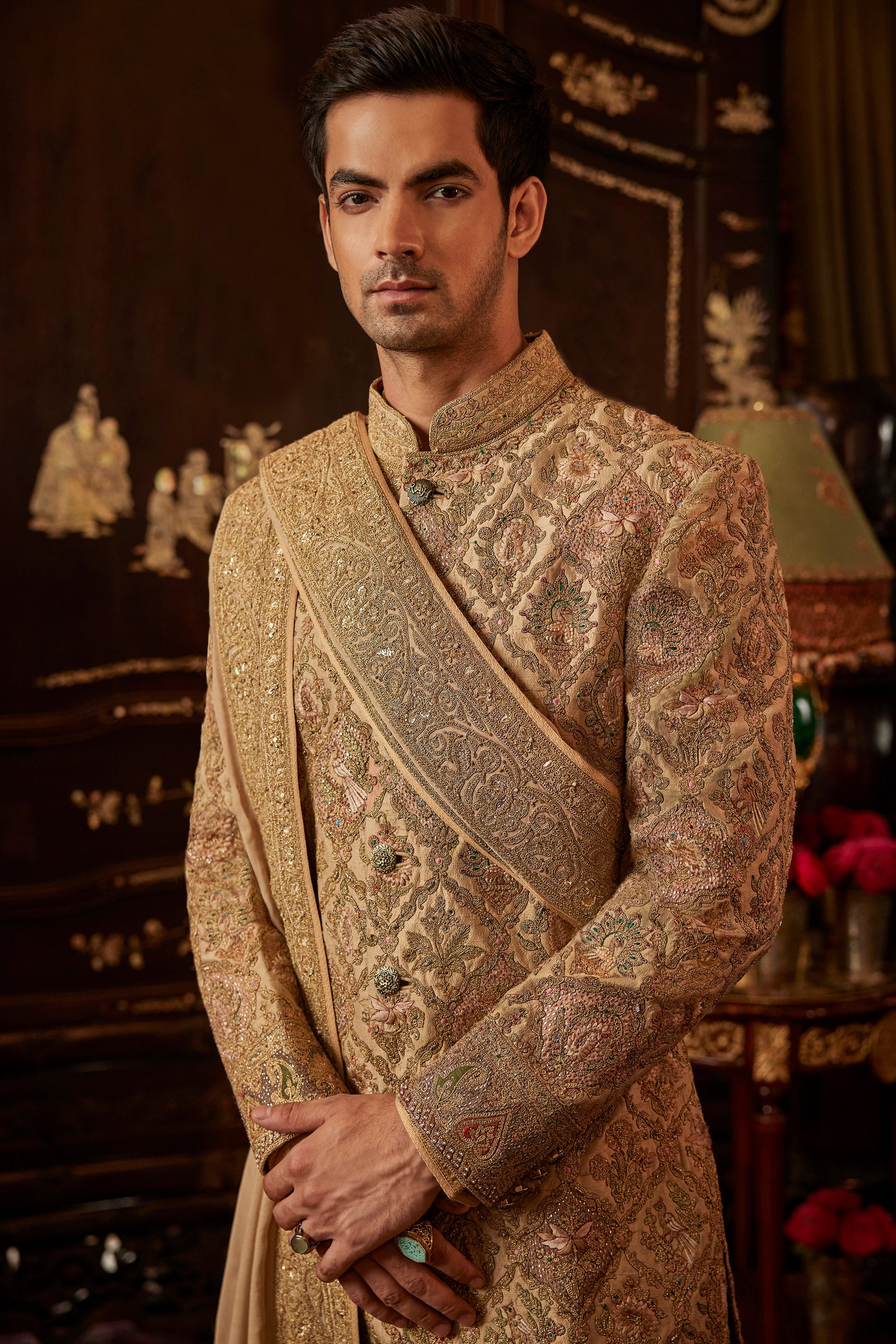 Pale Gold Paisley Sherwani
