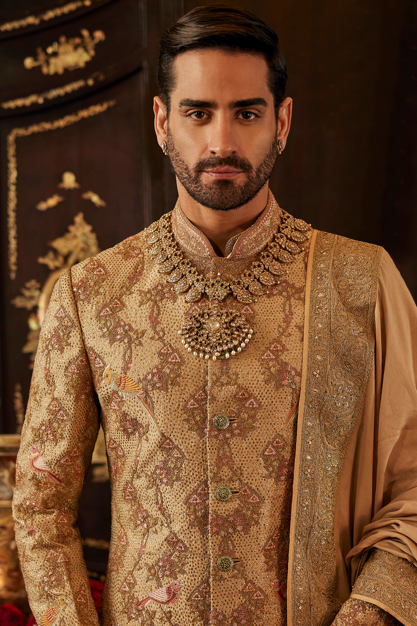 Golden Palampore Silk Sherwani