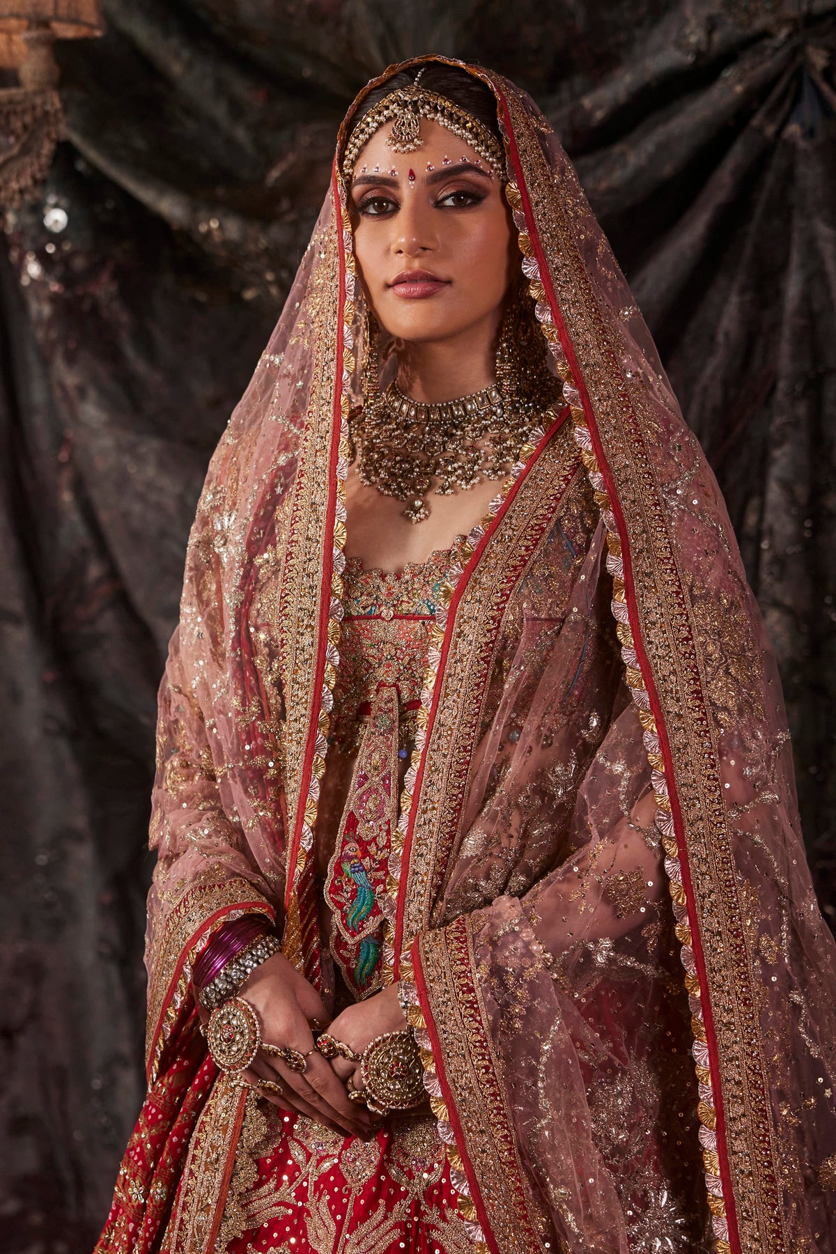 Deep Red Floral Embroidered Lehenga