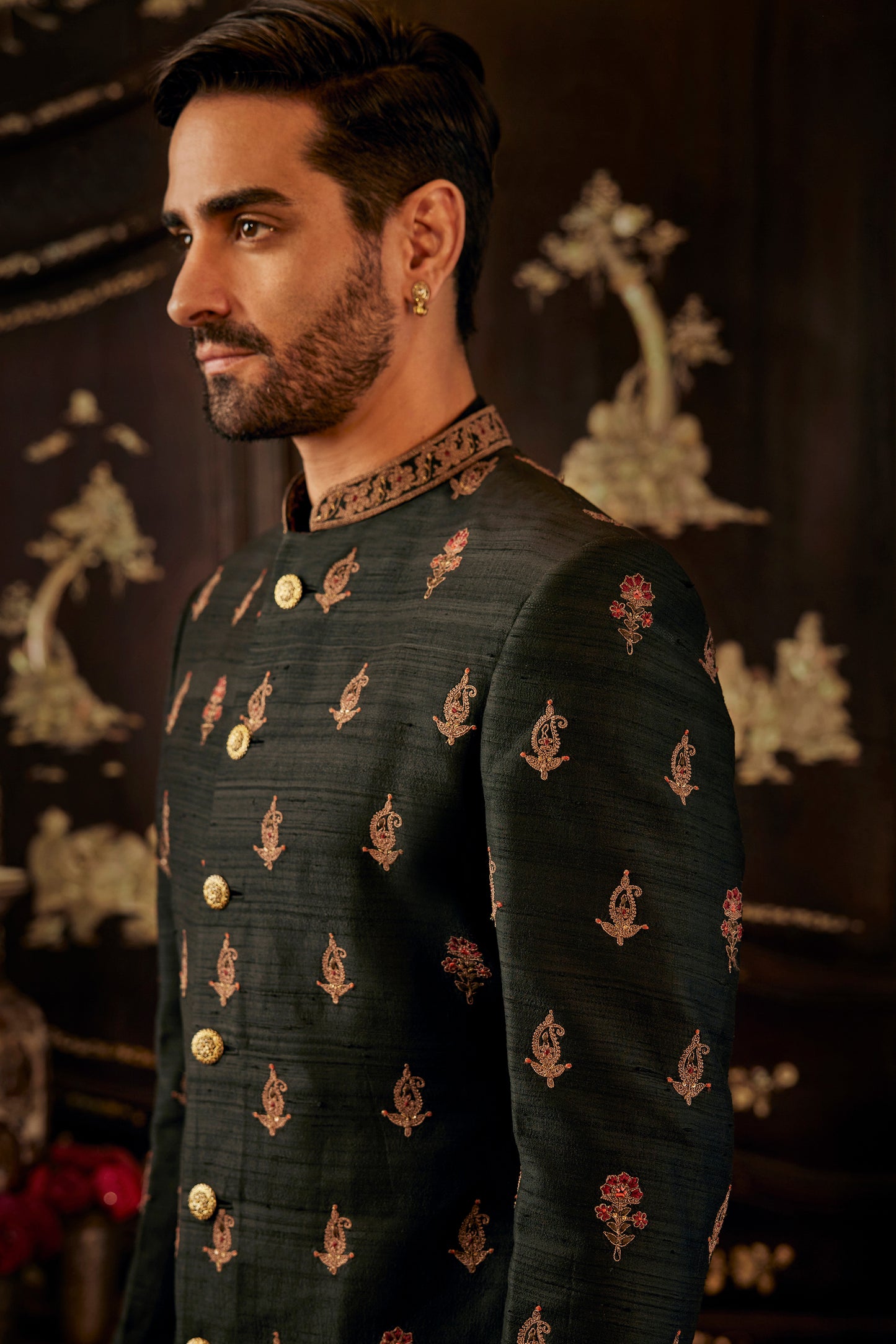 Inky Black Silk Sherwani