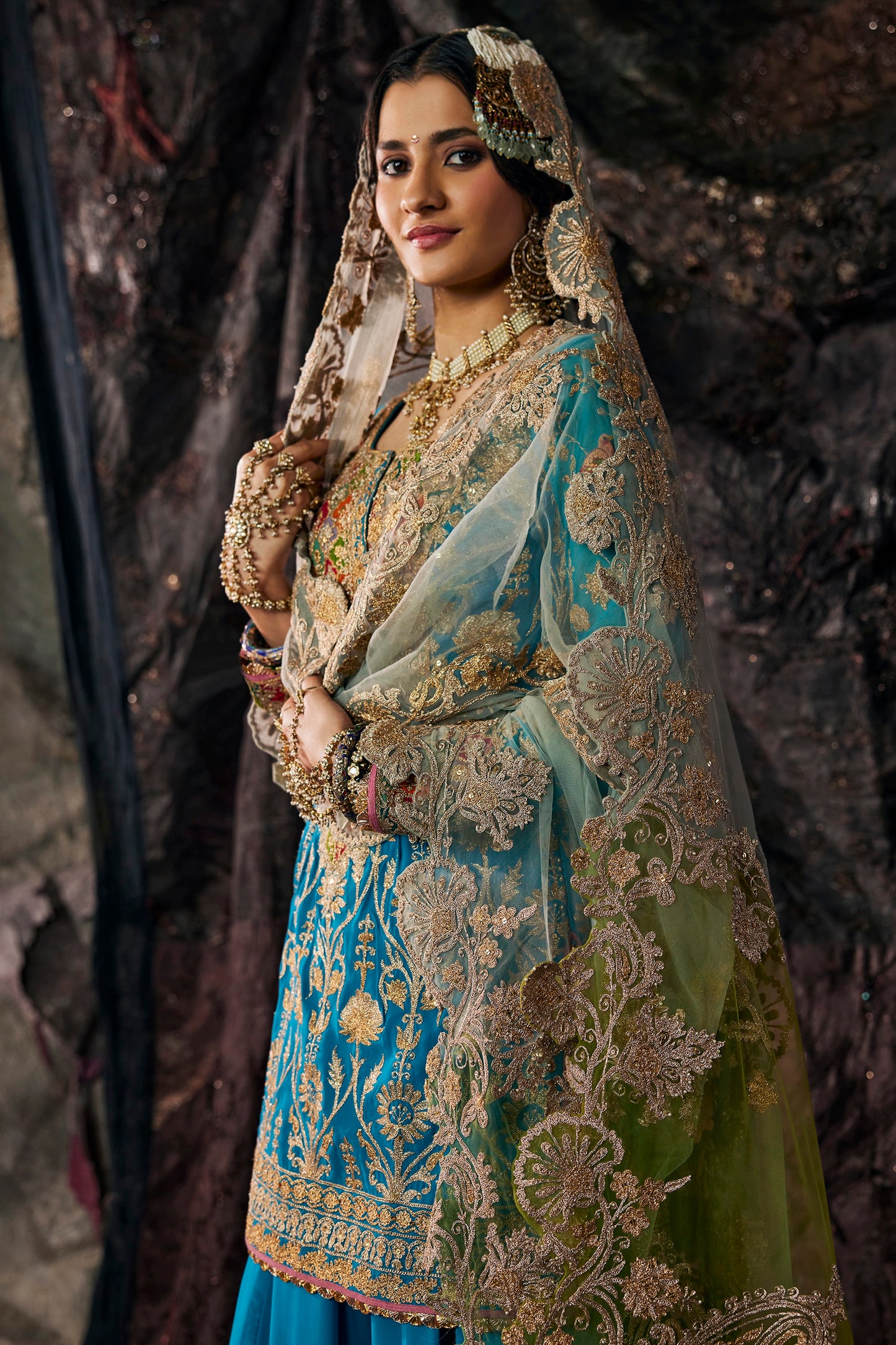 Turquoise Embroidered Kurti Sharara Set