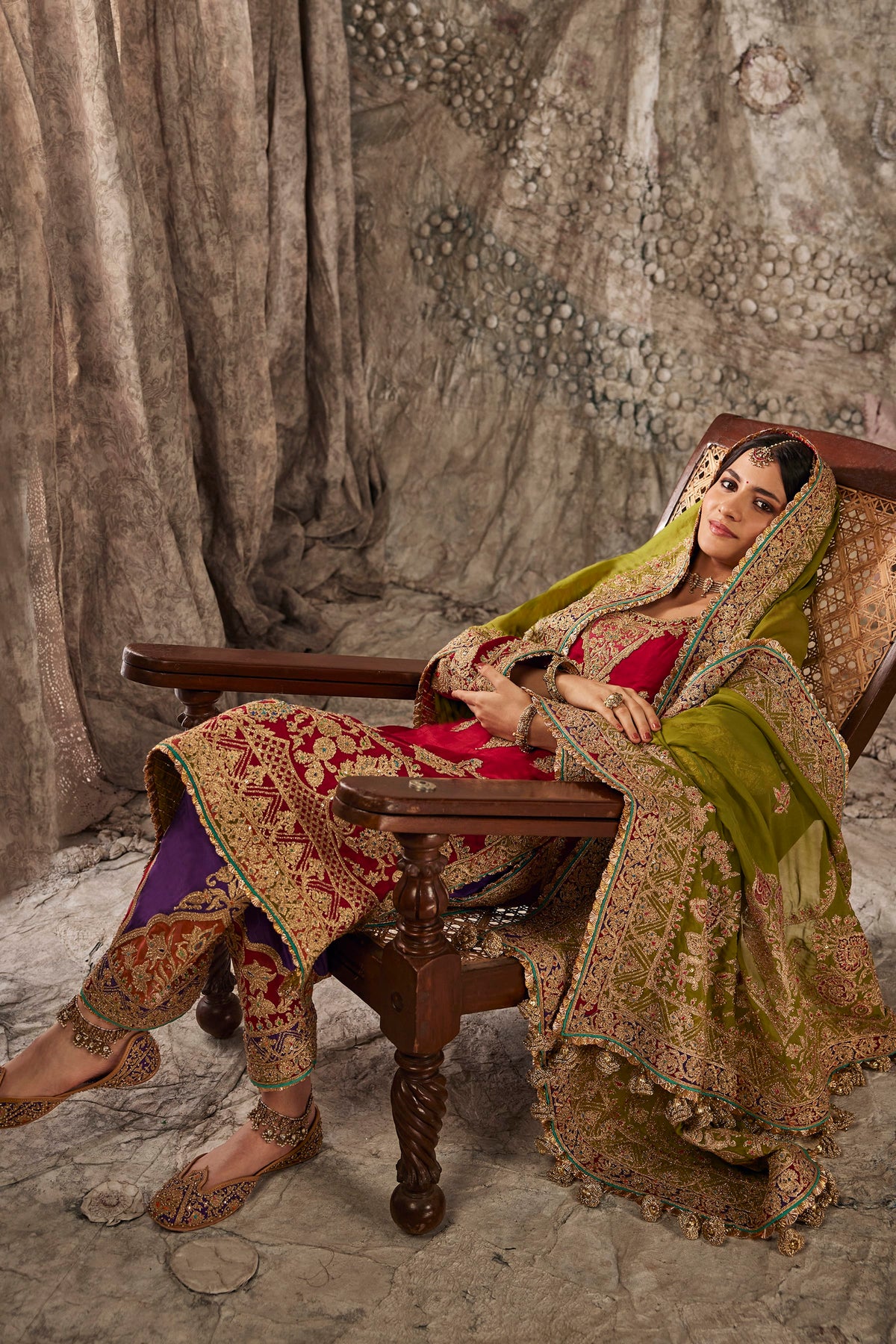 Antique Red Embroidered Kurta Set