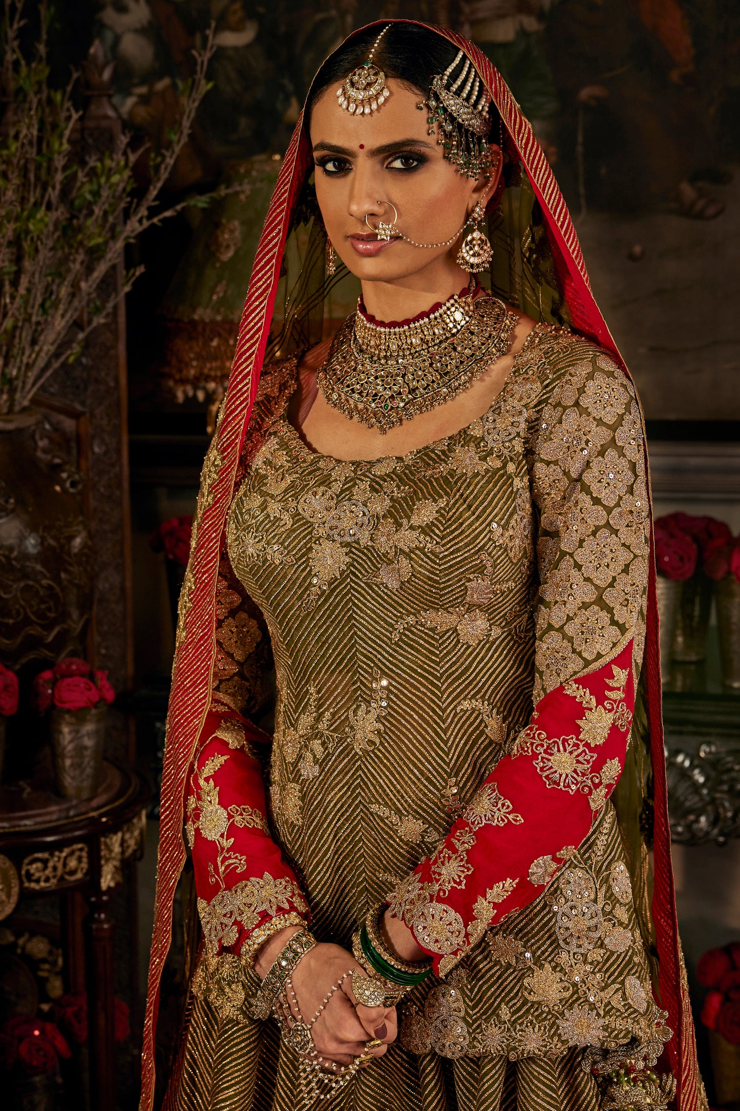 Deep Earthy Green Tulle Kurti Lehenga
