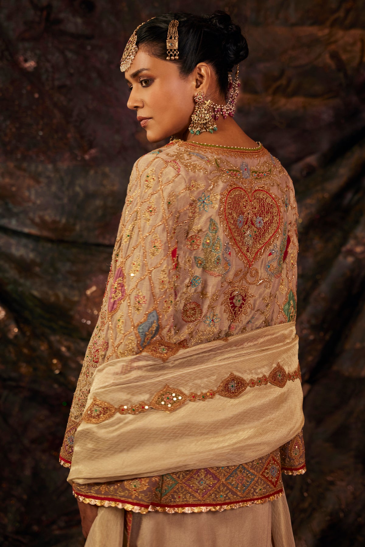 Pale Gold Embroidered Lungi Set