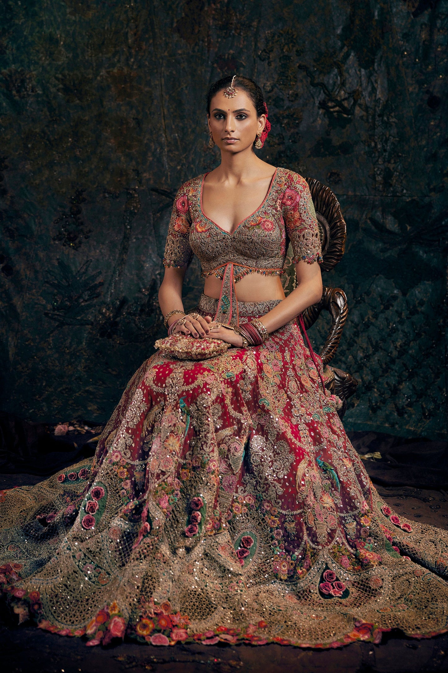 Scarlet Red Floral Lehenga