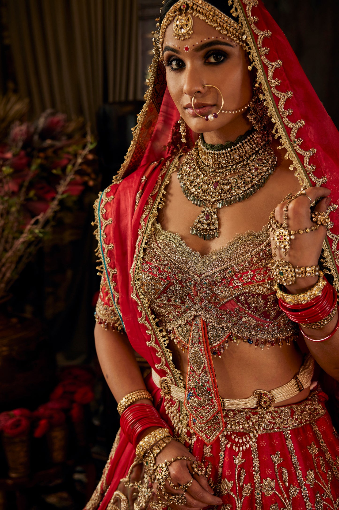Vivid Red Palampore Lehenga