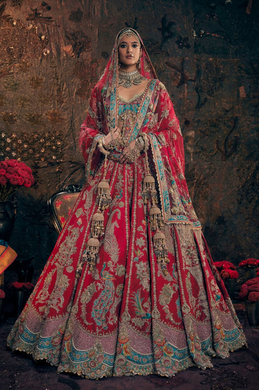 Scarlet Red Silk Lehenga