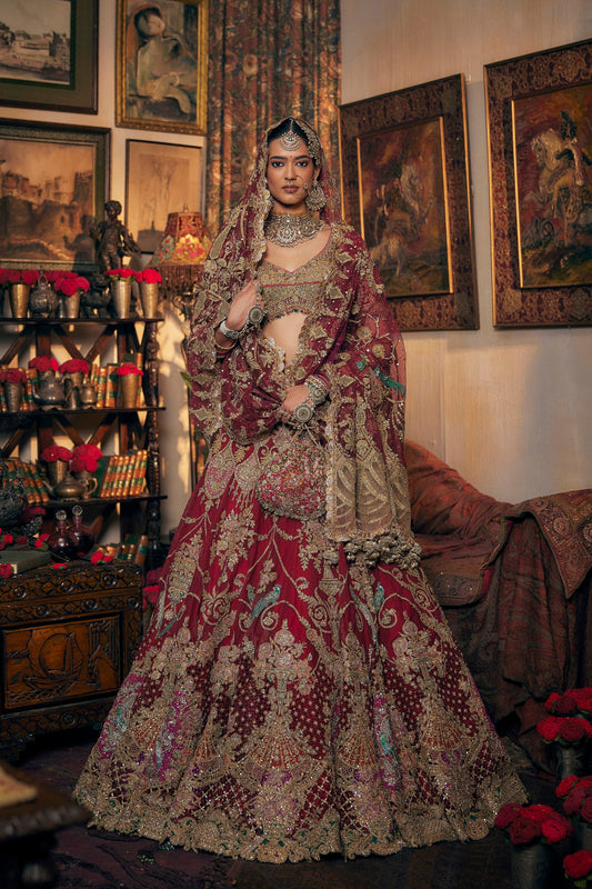 A Garnet Red Silk Lehenga