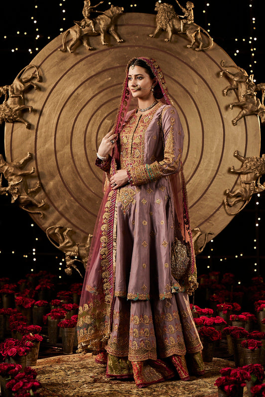 Lilac Blended Silk Sharara Set