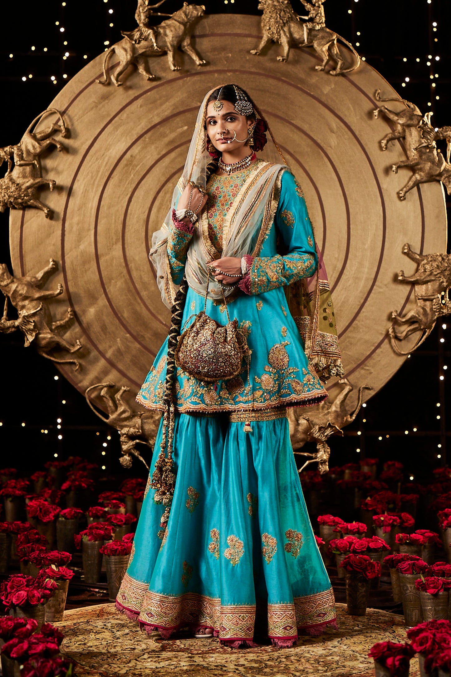 Turquoise Blue Blended Silk Gharara Set