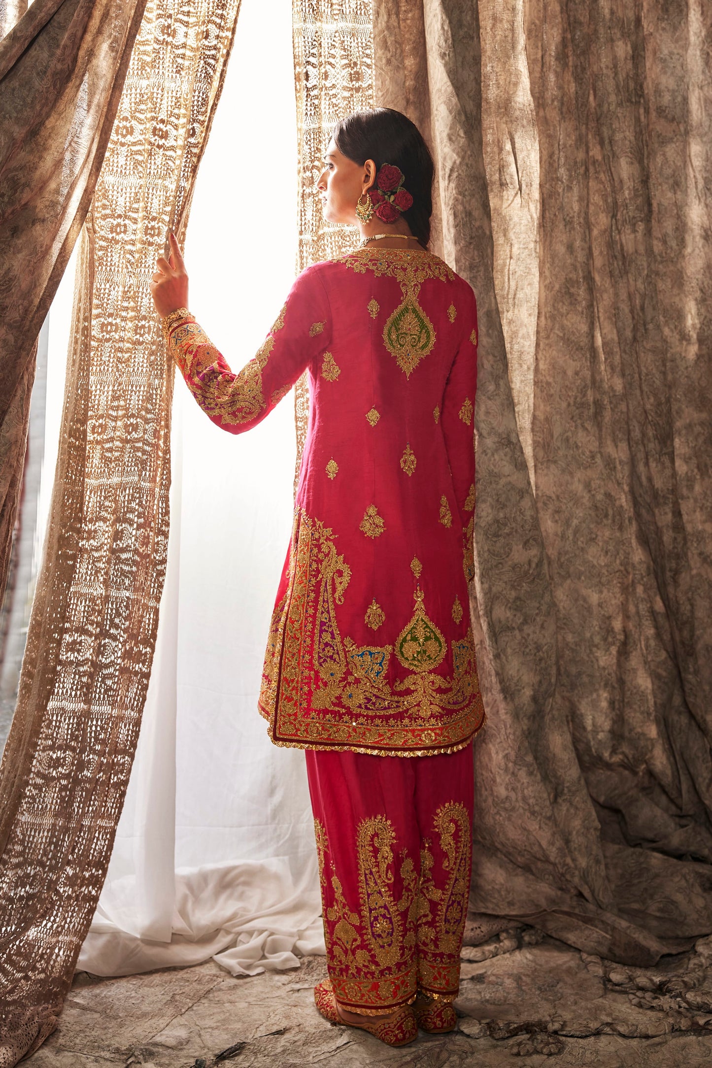 Fuchsia Pink Embroidered Kurta Set