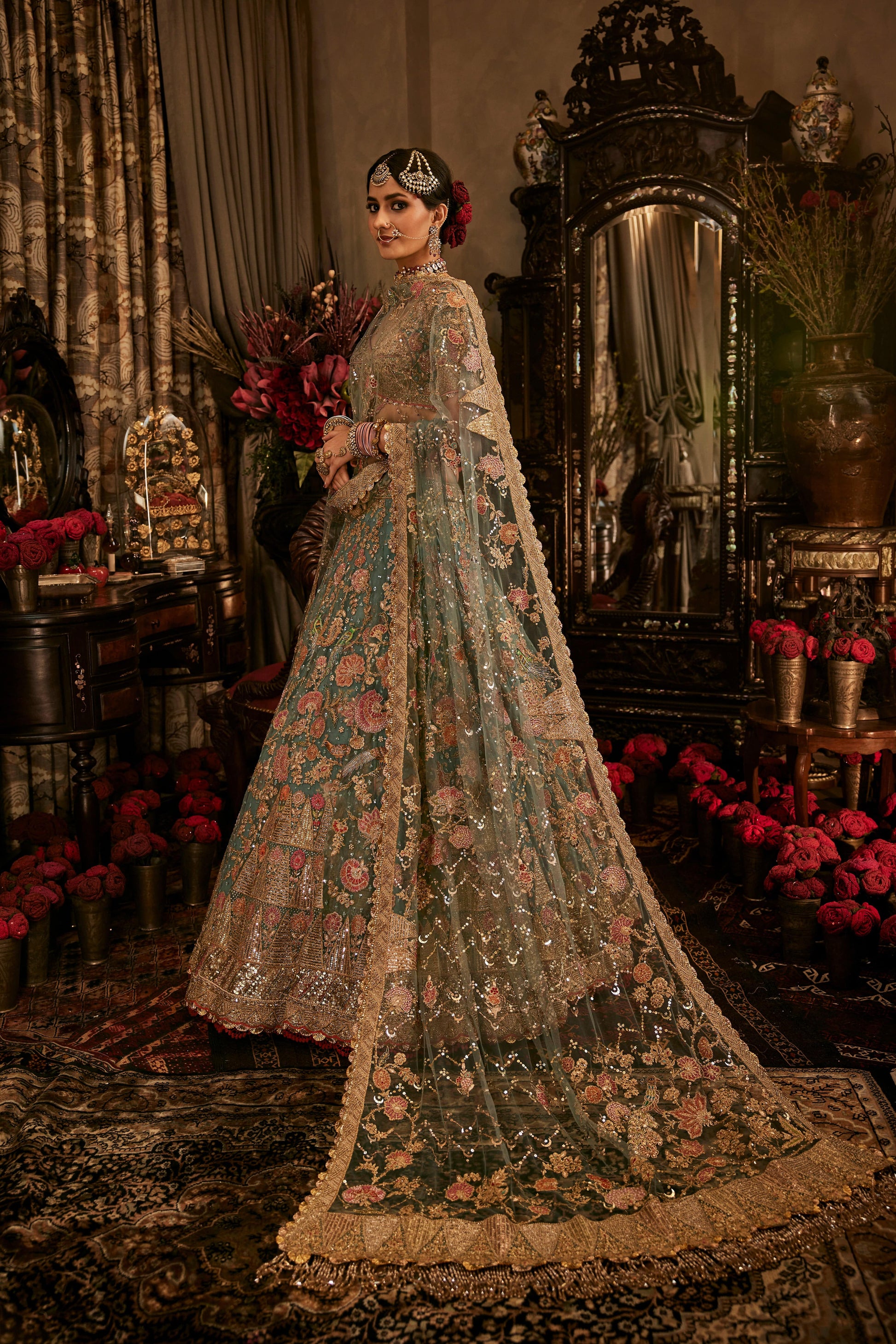 Steel Blue Tulle Lehenga – Rimple Harpreet