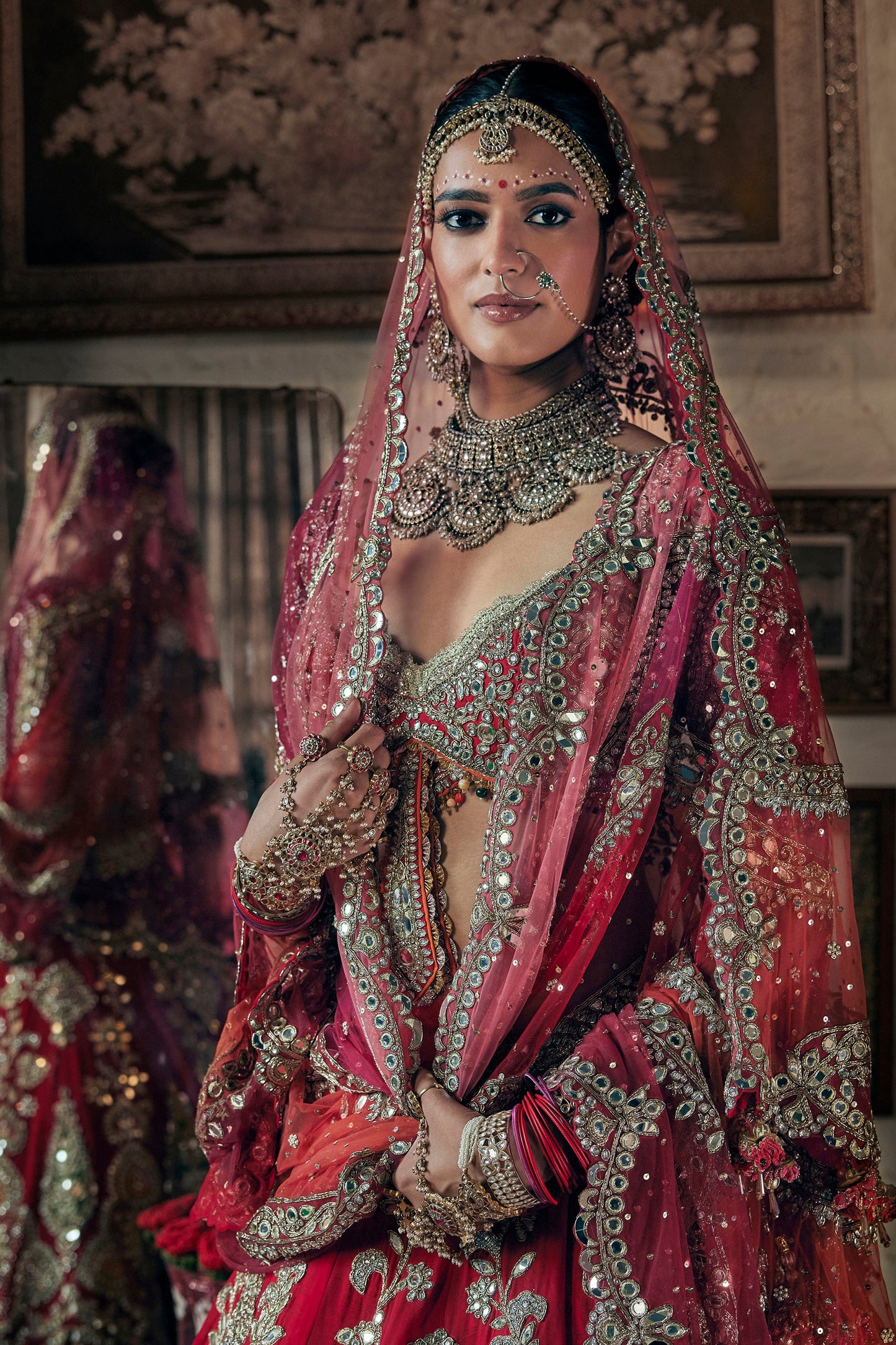 Vivid Red Embroidered Lehenga