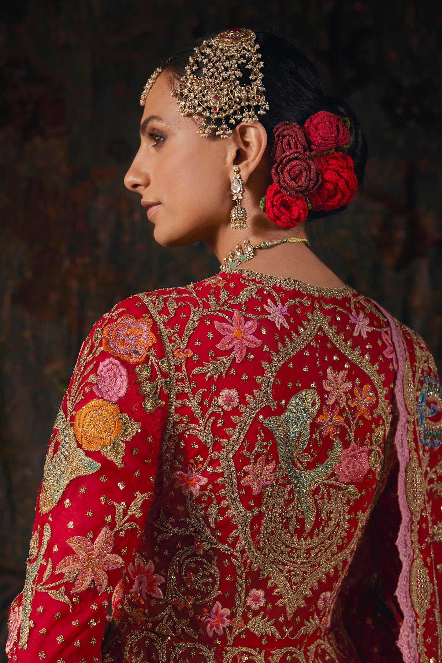 Deep Red Floral Kalidar Set