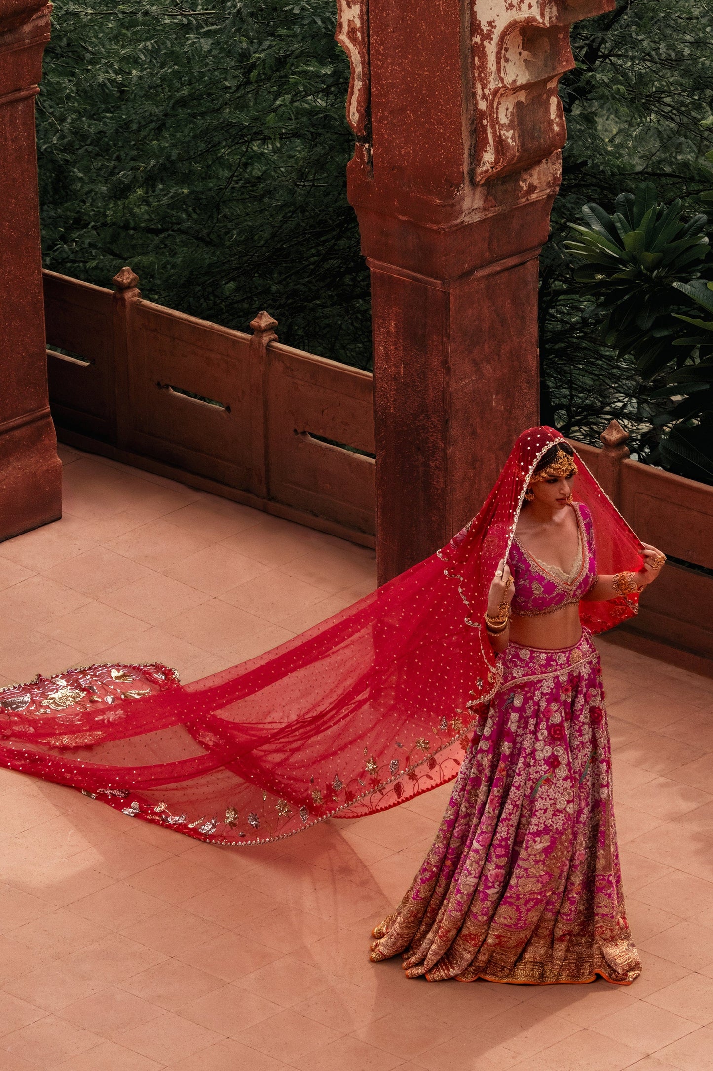 Deep Rani Pink And Gold Lehenga