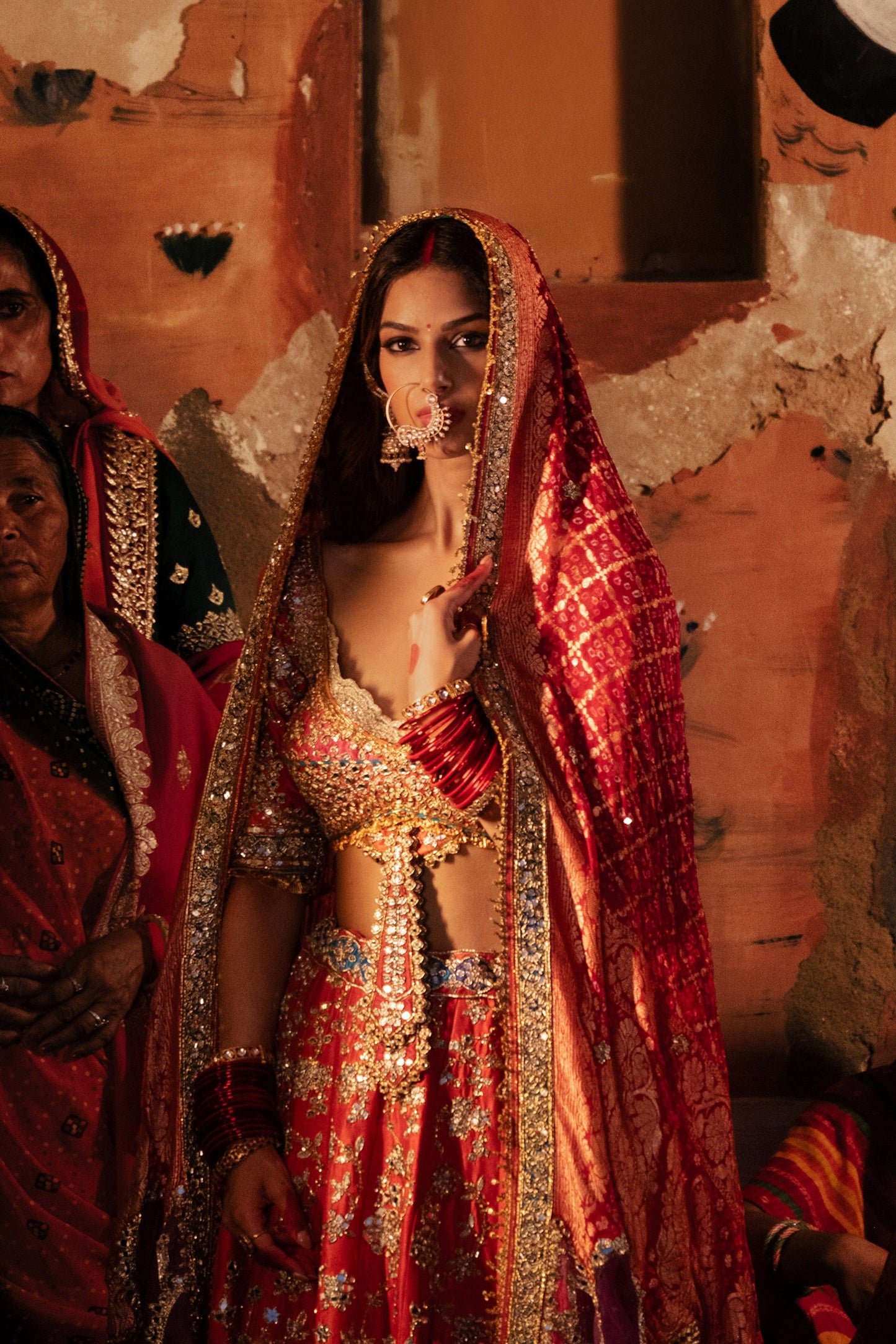 Deep Vermillion Red Silk Lehenga